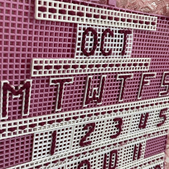 Vintage Stitched Calendar Mauve Handmade Lace - Picture 2 of 5